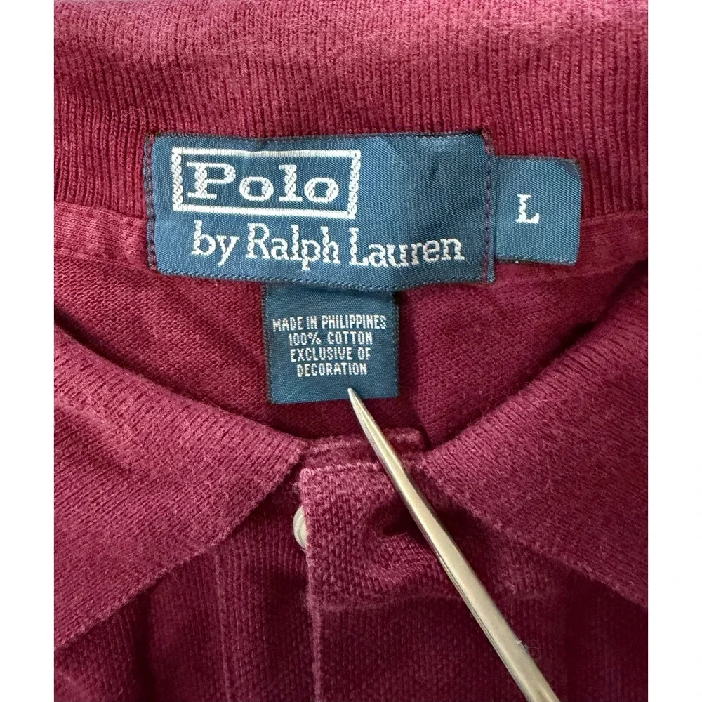 Polo Ralph Lauren Mens Large Burgundy Pique Cotton Short Sleeve Polo Shirt L